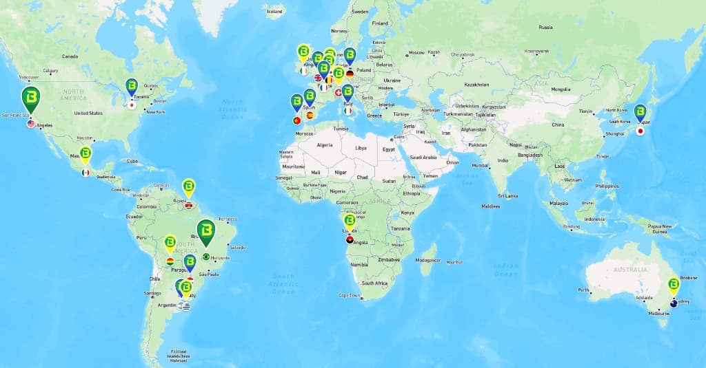 Lugares do BrazaLink pelo mundo